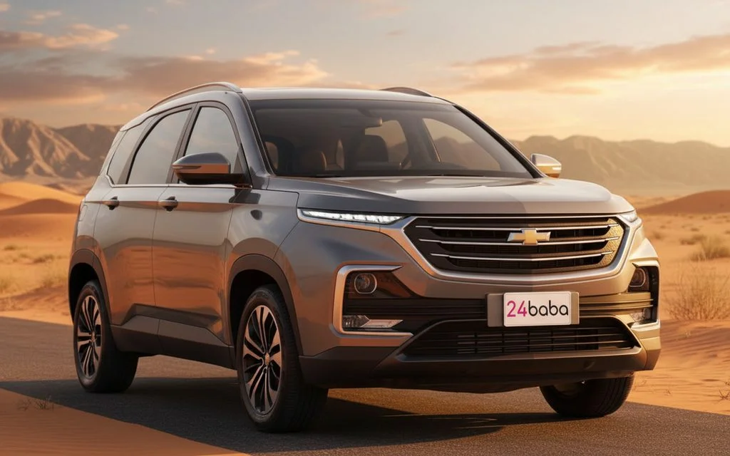 Chevrolet Captiva 2024 Silver front view with headlights – rental in Dubai