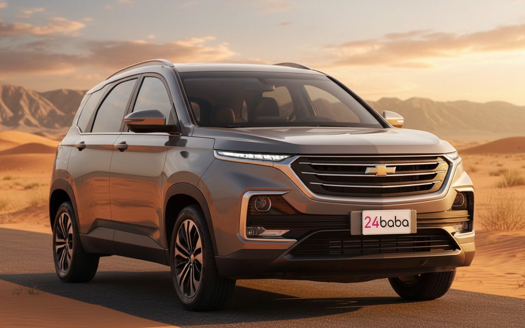 Chevrolet Captiva 2024 Silver front view with headlights – rental in Dubai