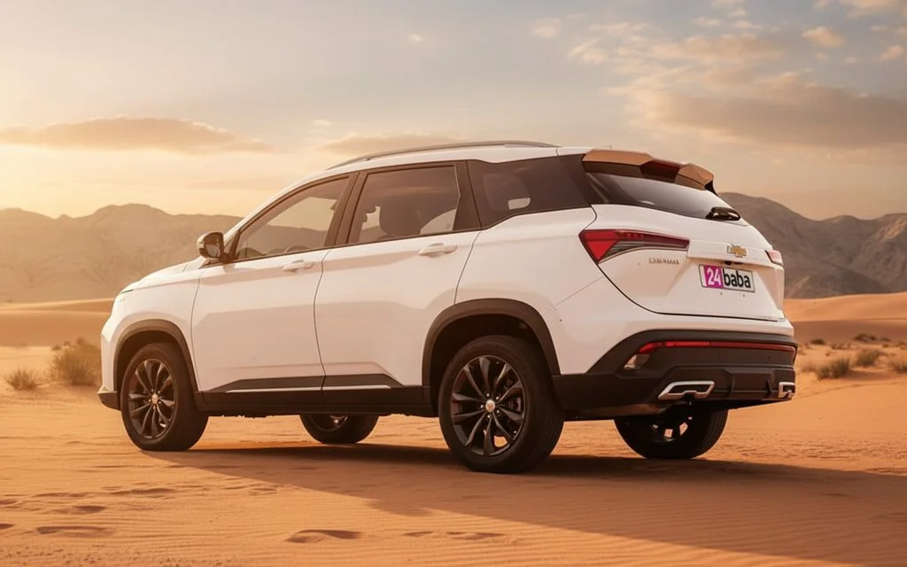 Chevrolet Captiva 2024 White rear view showing taillights – rental in Dubai