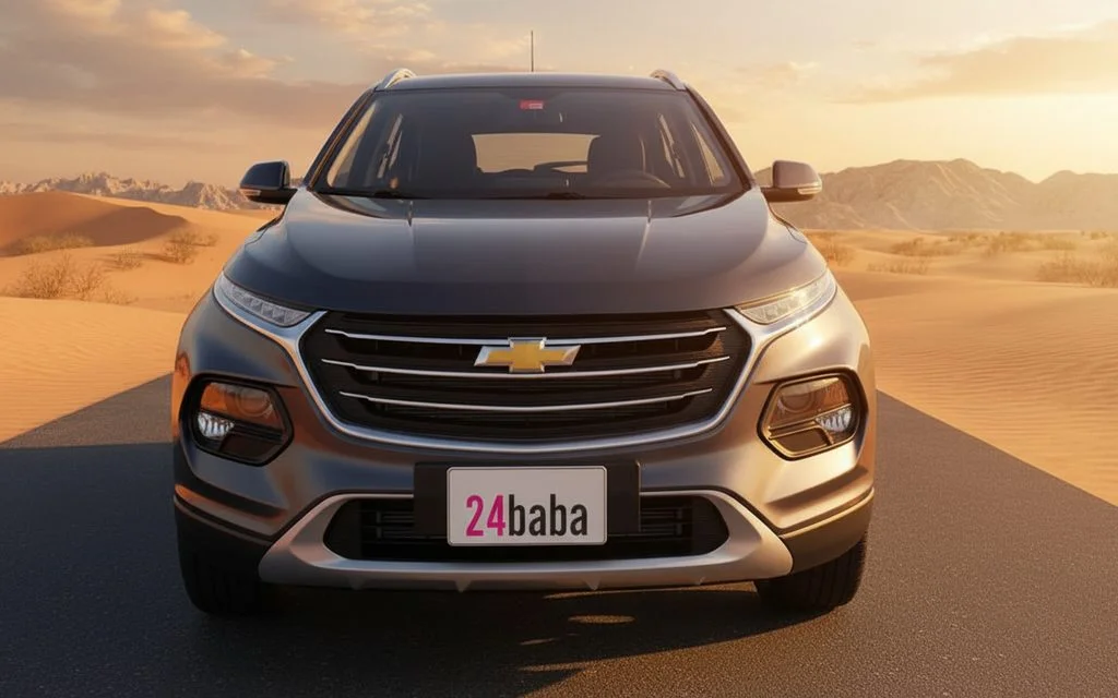 Chevrolet Groove 2023 Grey front view with headlights – rental in Dubai