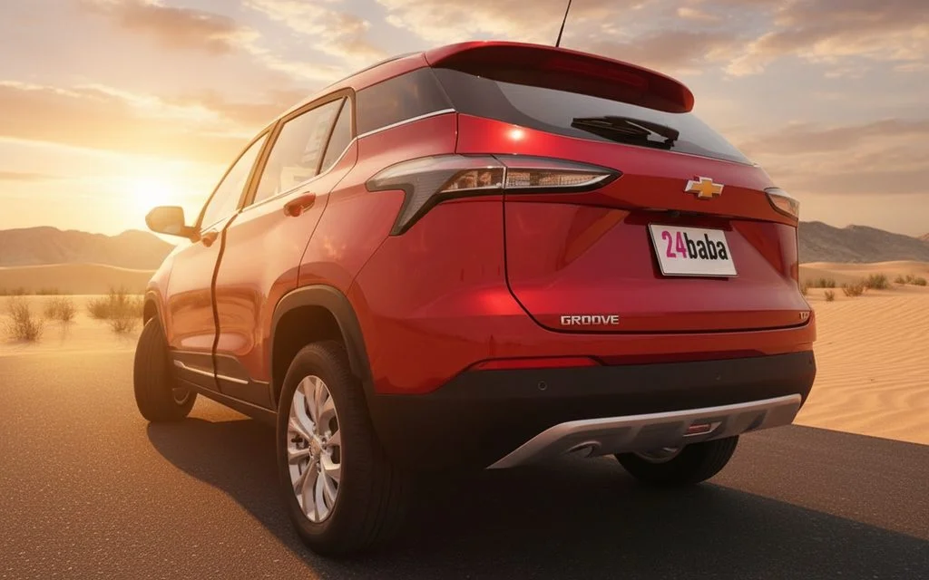 Chevrolet Groove 2025 Red rear view showing taillights – rental in Dubai