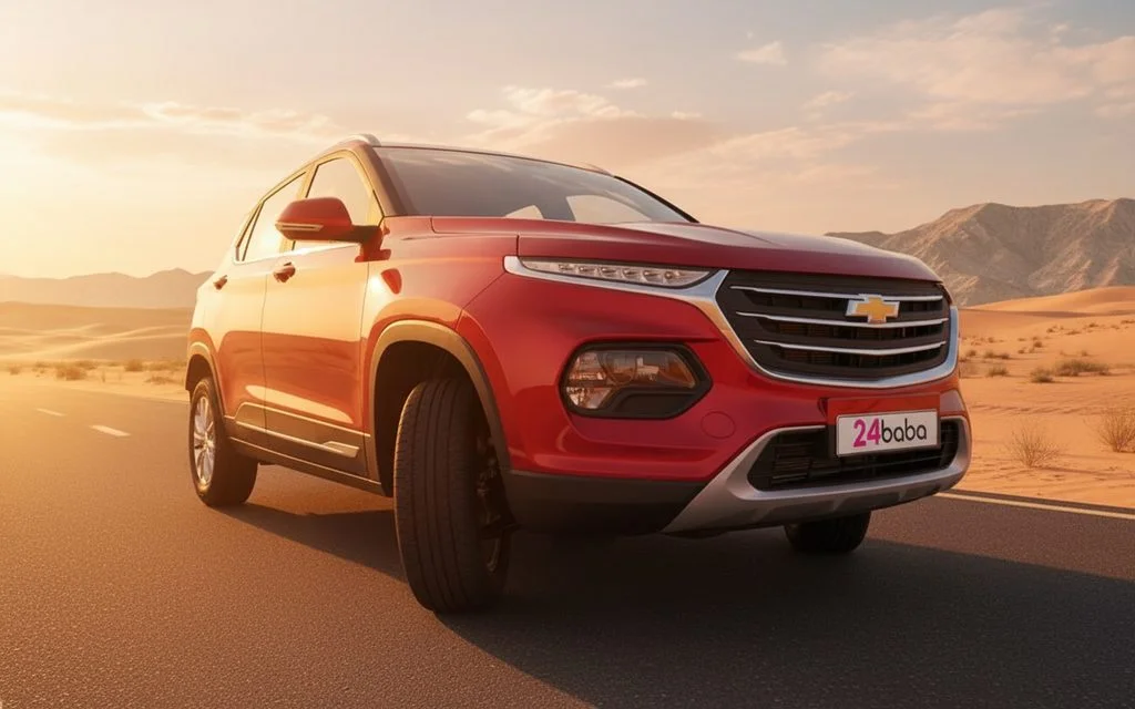 Chevrolet Groove 2025 Red front view with headlights – rental in Dubai