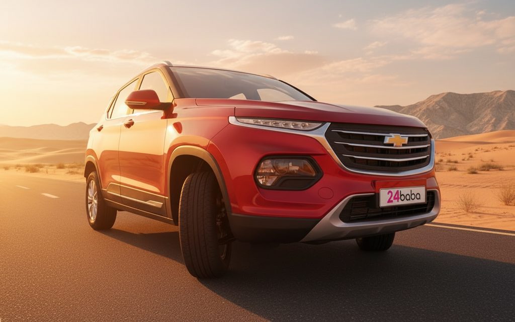 Chevrolet Groove 2025 Red front view with headlights – rental in Dubai