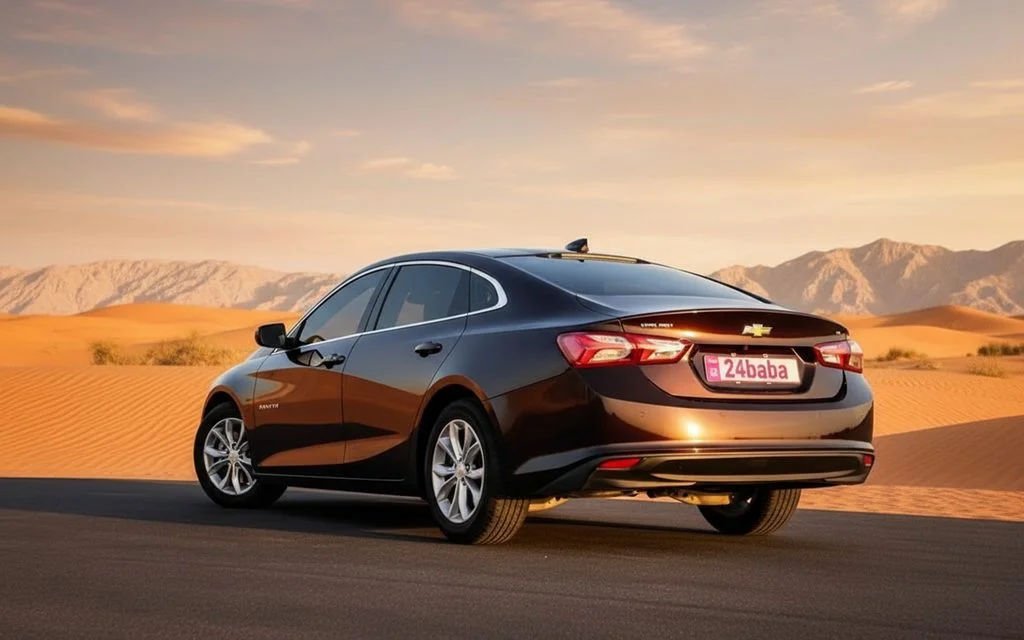 Chevrolet Malibu 2021 Black rear view showing taillights – rental in Dubai