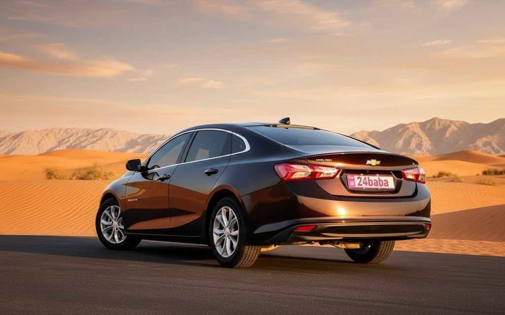 Chevrolet Malibu 2021 Black rear view showing taillights – rental in Dubai