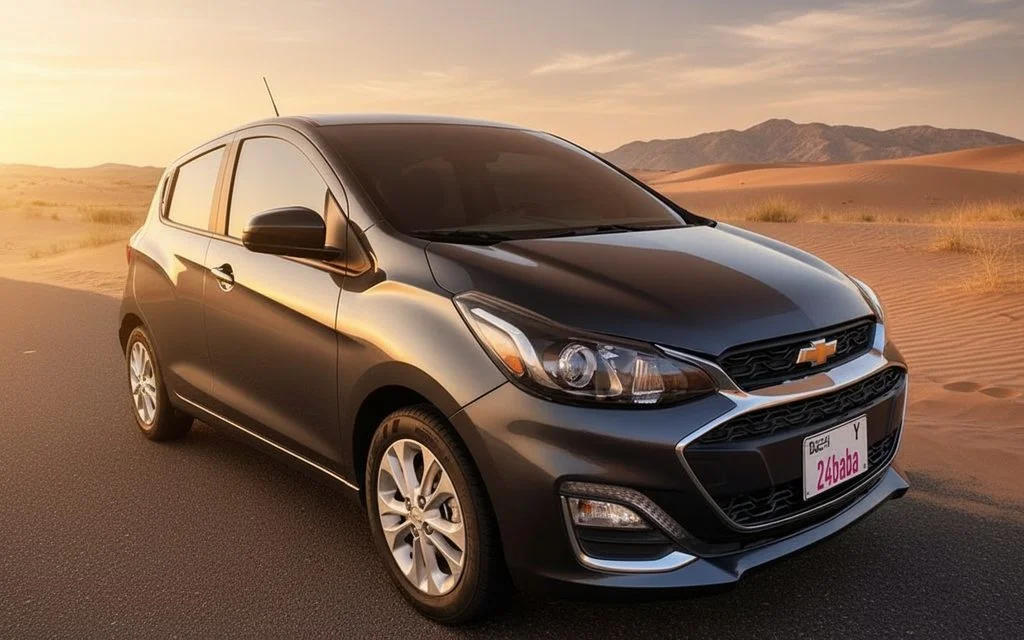 Chevrolet Spark 2021 Grey front view with headlights – rental in Dubai