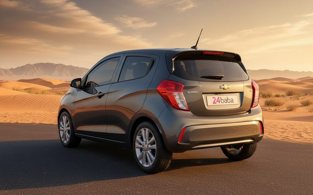 Chevrolet Spark 2021 Grey rear view showing taillights – rental in Dubai