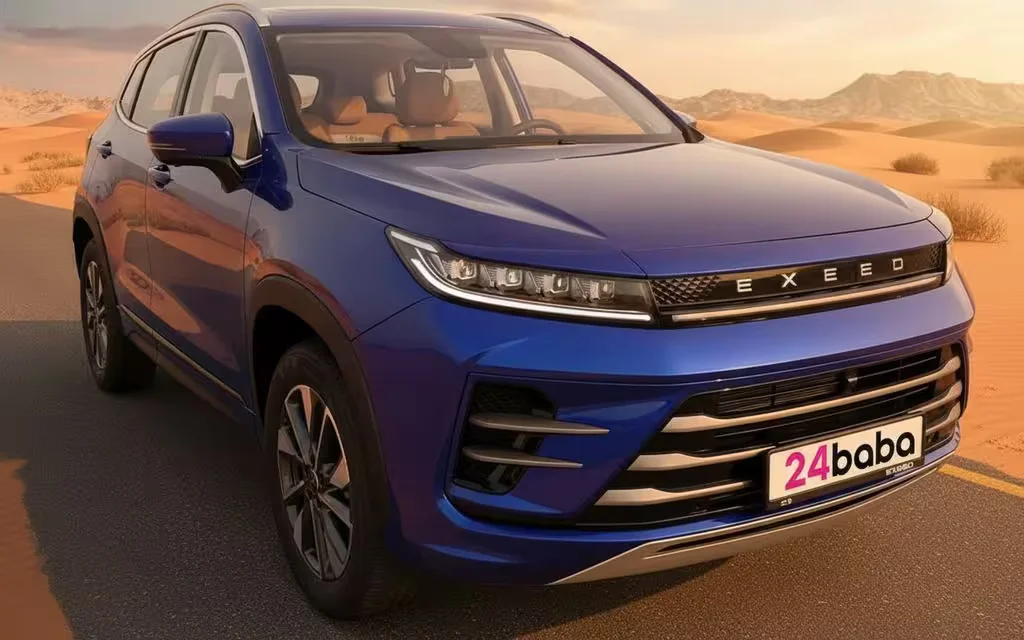 Exeed Lx 2024 Blue parked outdoor scene – rental in Dubai