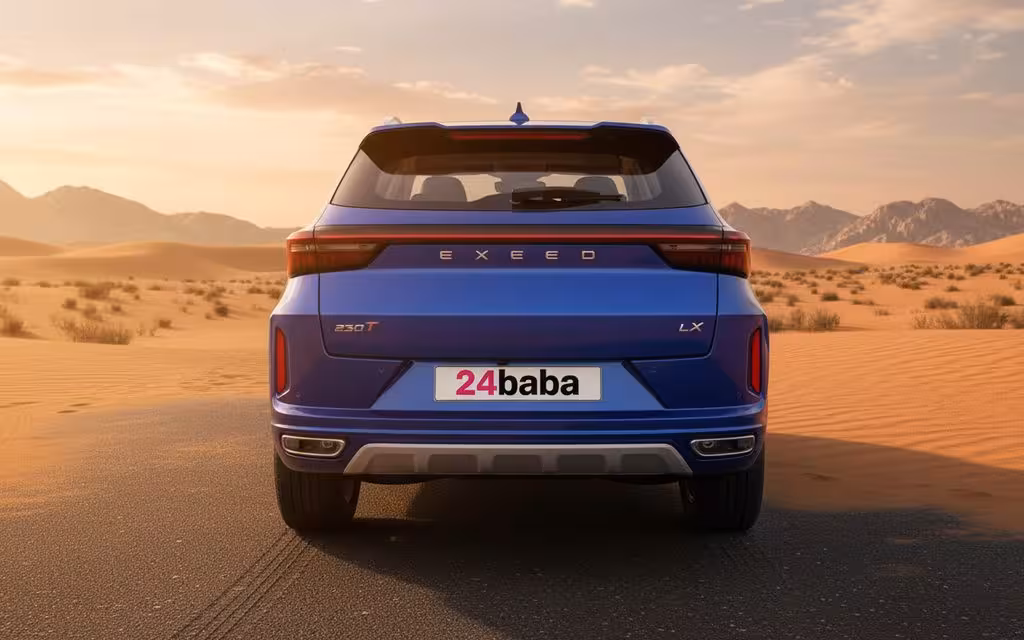 Exeed Lx 2024 Blue rear view showing taillights – rental in Dubai