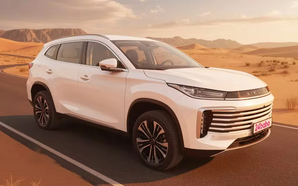 Exeed Txl 2025 White front view with headlights – rental in Dubai