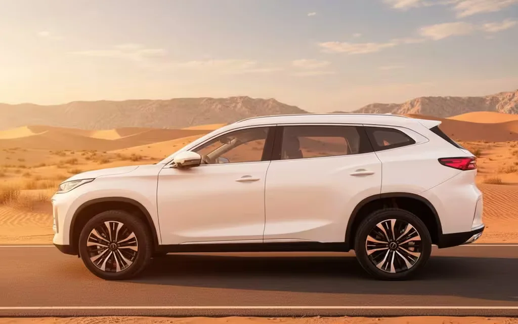 Exeed Txl 2025 White side profile – rental in Dubai