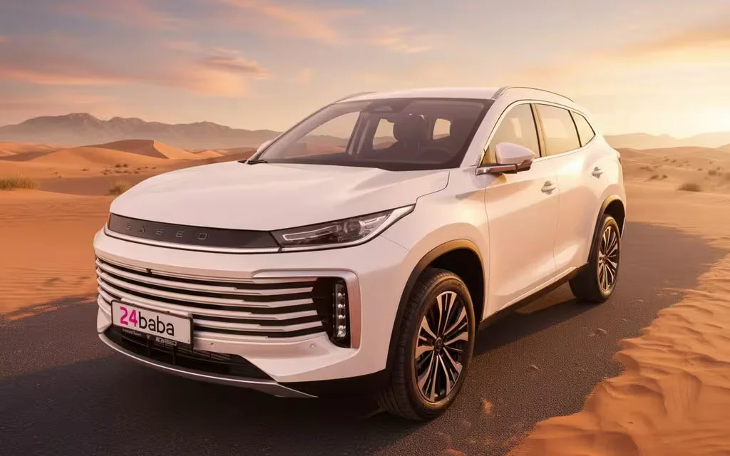 Exeed Txl 2025 White front view with headlights – rental in Dubai