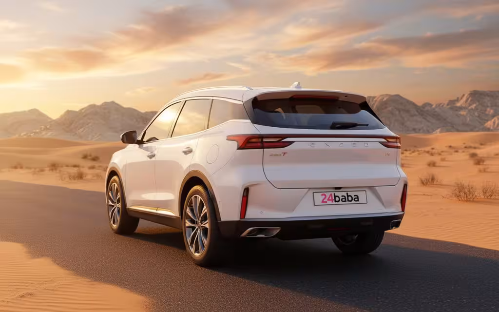 Exeed Txl 2025 White rear view showing taillights – rental in Dubai