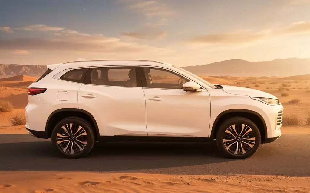 Exeed Txl 2025 White side profile – rental in Dubai