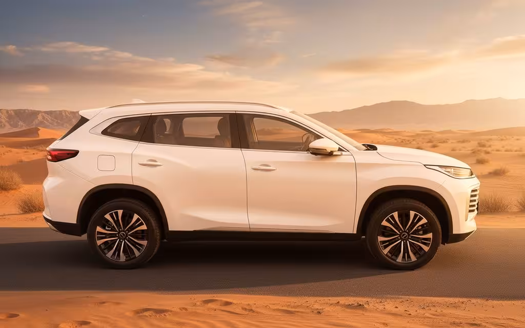 Exeed Txl 2025 White side profile – rental in Dubai