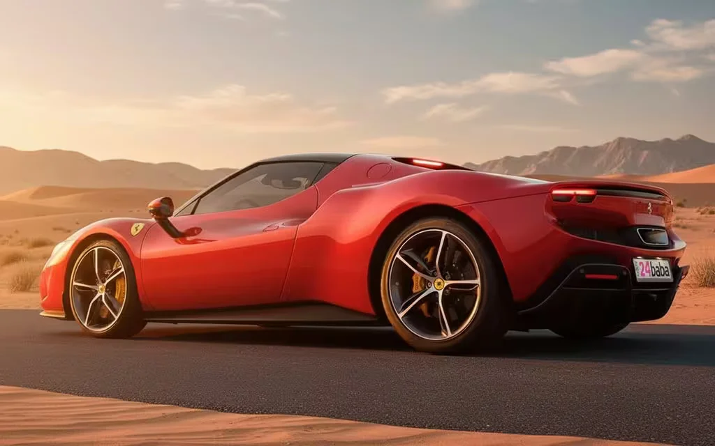 Ferrari 296 2023 Red parked outdoor scene – rental in Dubai