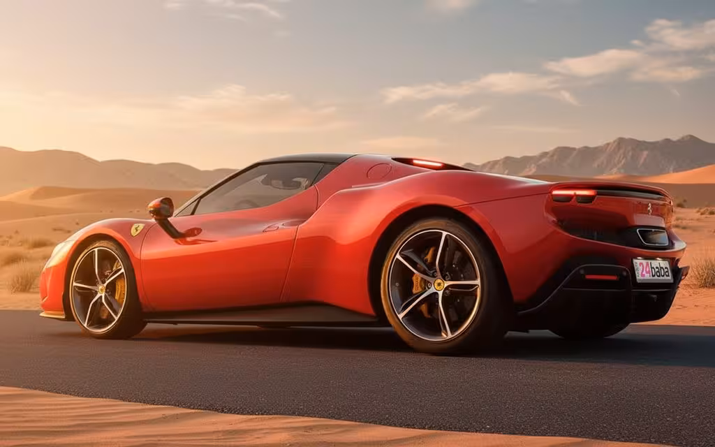 Ferrari 296 2023 Red parked outdoor scene – rental in Dubai