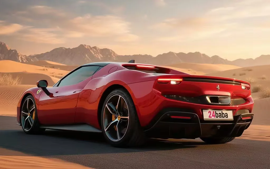 Ferrari 296 2023 Red parked outdoor scene – rental in Dubai