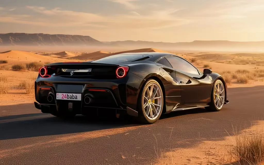 Ferrari 488 2020 Black rear view showing taillights – rental in Dubai