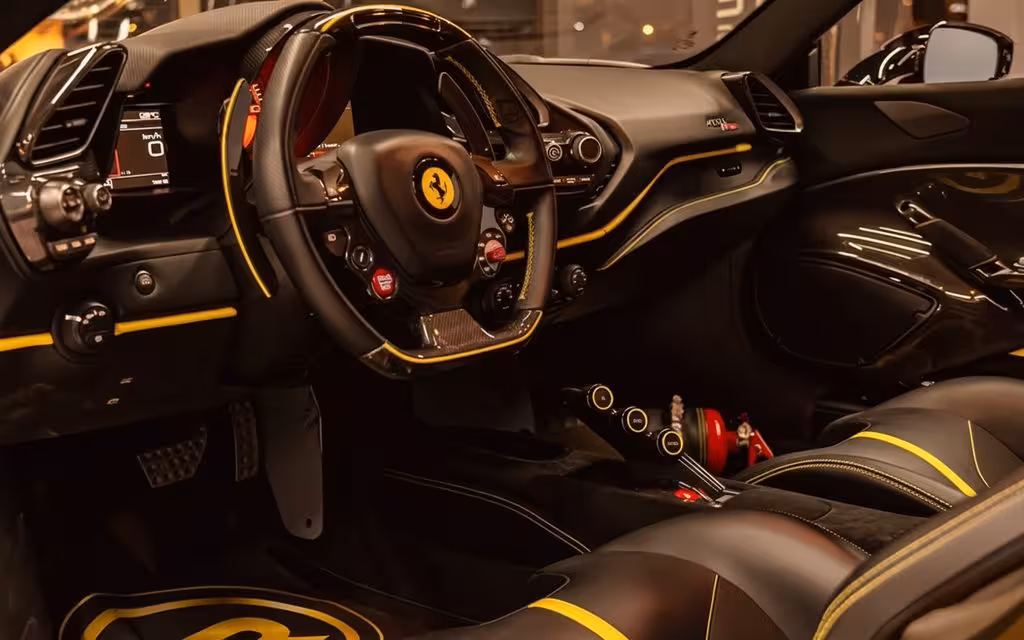 Ferrari 488 2020 interior view showing trim – rental in Dubai