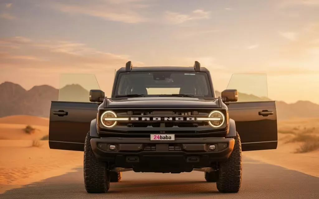 Ford Bronco 2021 Black front view with headlights – rental in Dubai