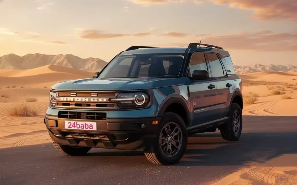 Ford Bronco 2021 Blue front view with headlights – rental in Dubai