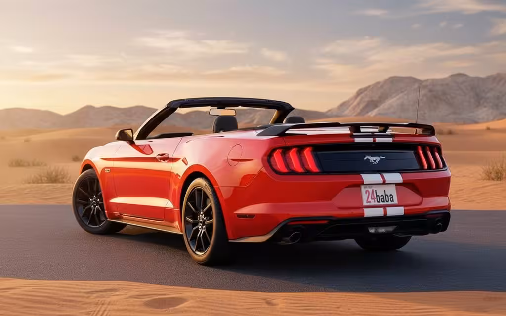 Ford Mustang 2020 Red rear view showing taillights – rental in Dubai