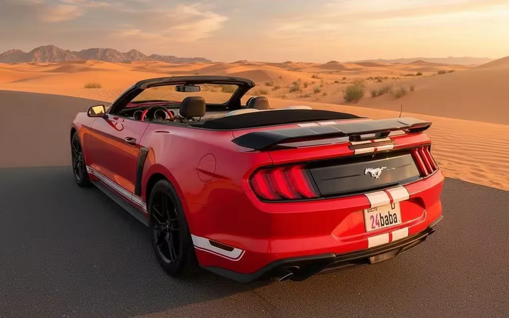 Ford Mustang 2020 Red rear view showing taillights – rental in Dubai