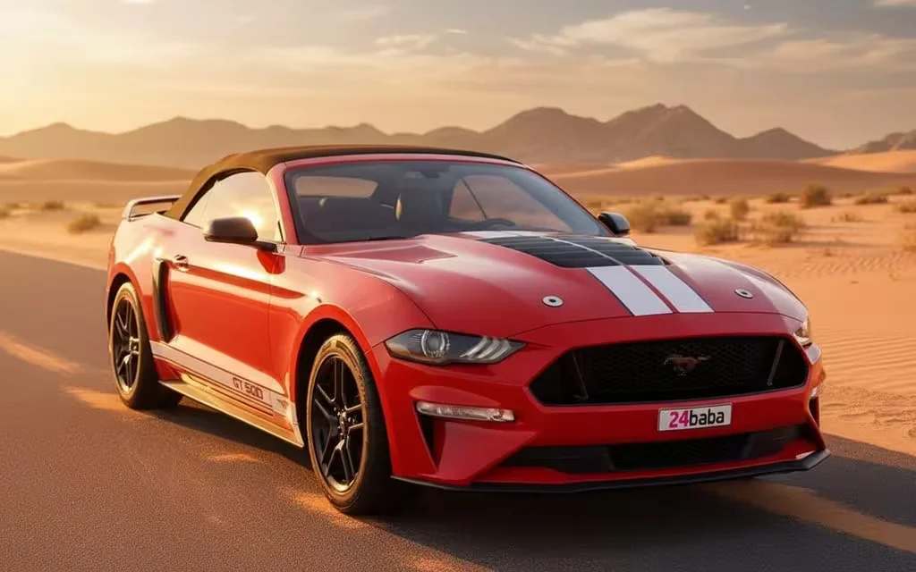 Ford Mustang 2020 Red front view with headlights – rental in Dubai
