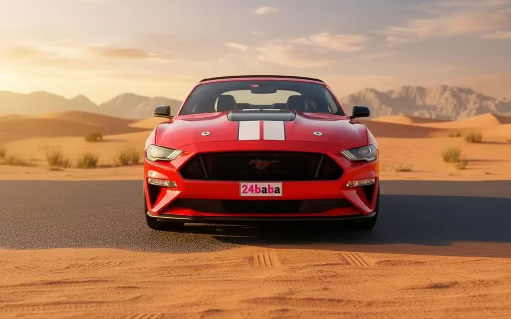 Ford Mustang 2020 Red front view with headlights – rental in Dubai