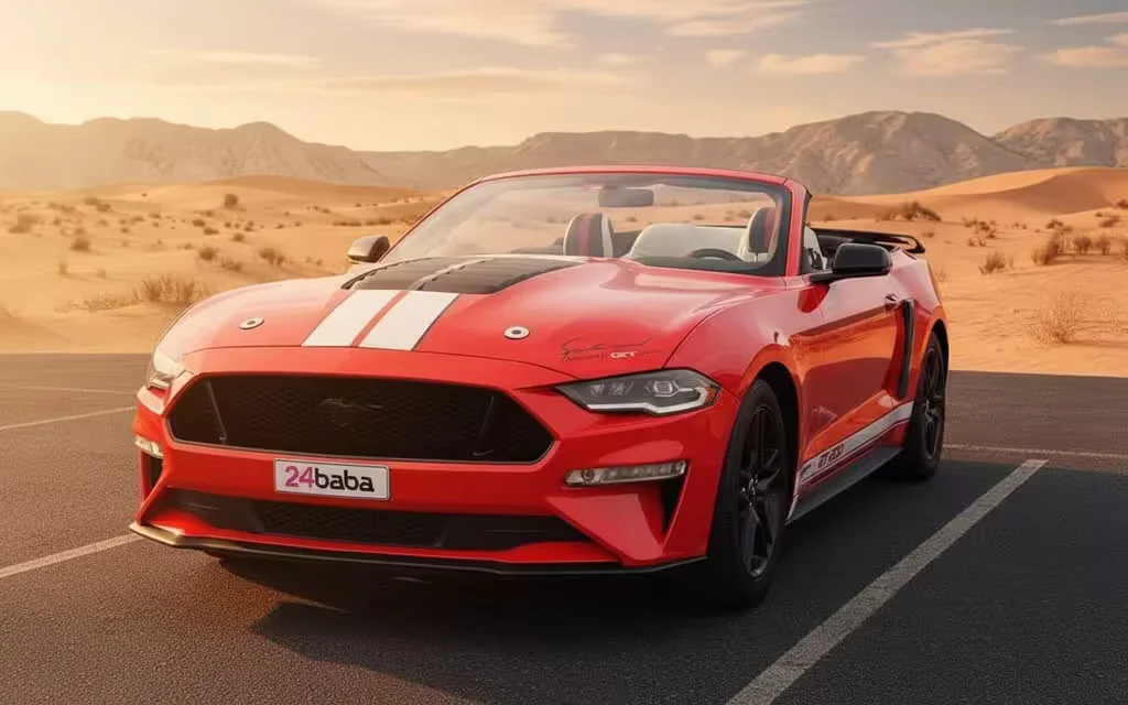 Ford Mustang 2020 Red front view with headlights – rental in Dubai