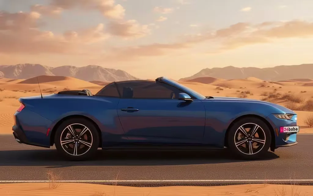 Ford Mustang 2024 Blue side profile – rental in Dubai