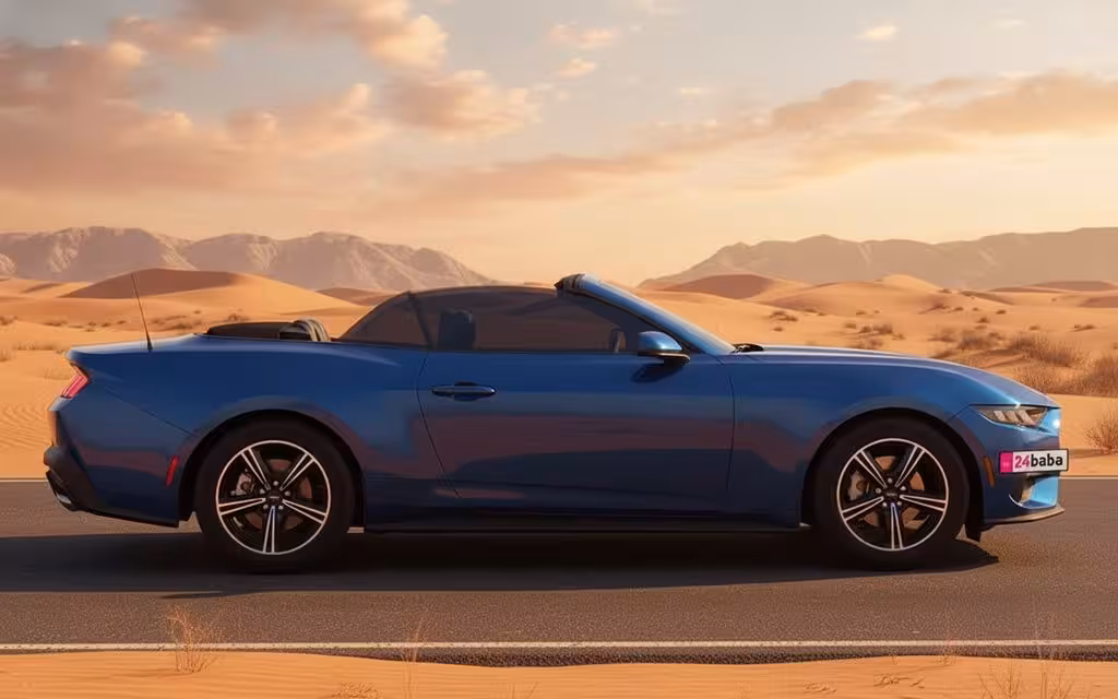 Ford Mustang 2024 Blue side profile – rental in Dubai