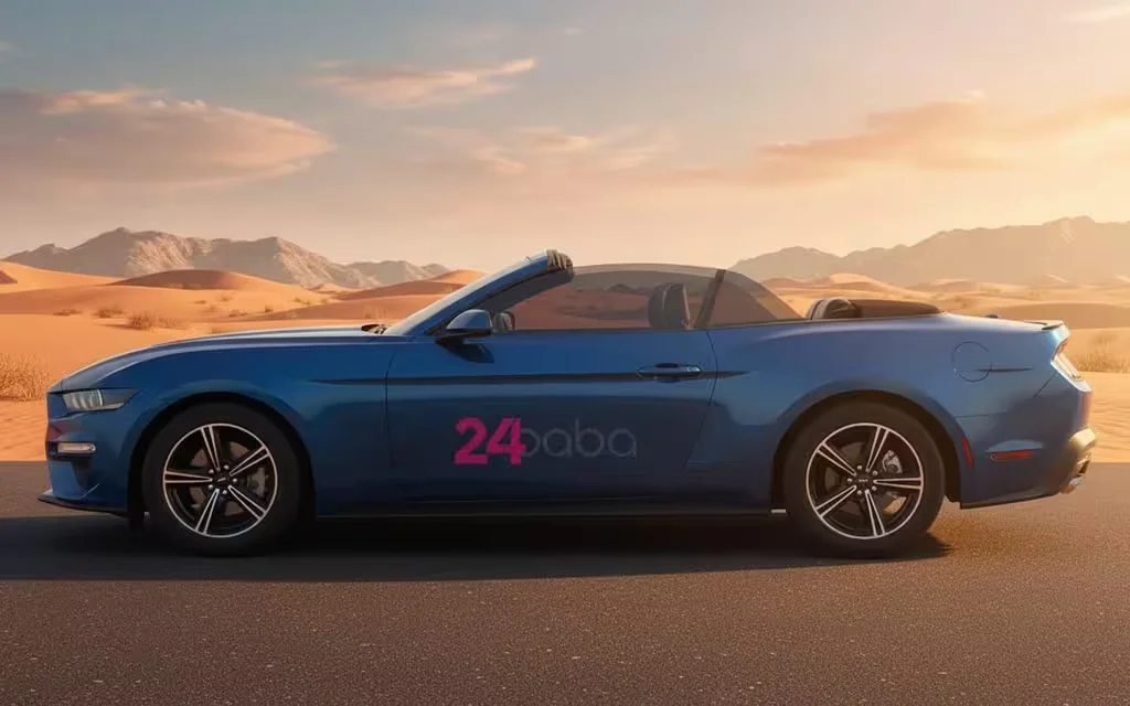 Ford Mustang 2024 Blue side profile – rental in Dubai