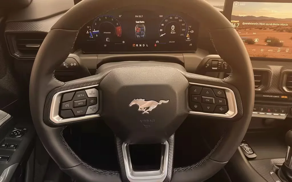 Ford Mustang 2024 model badge close up – rental in Dubai