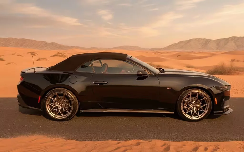 Ford Mustang 2024 Black side profile – rental in Dubai
