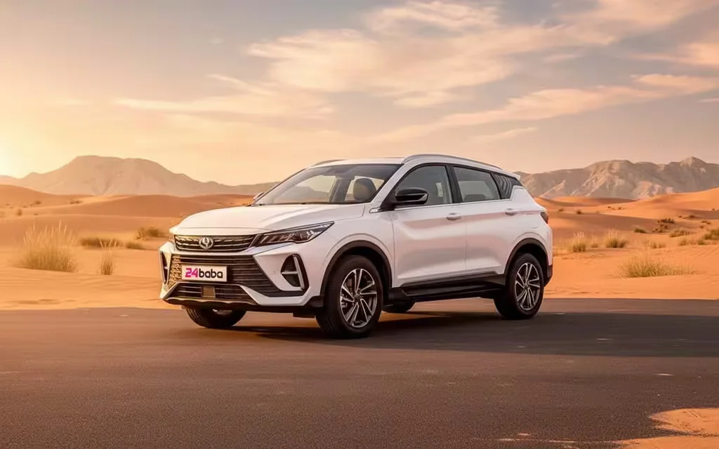 Geely Coolray 2025 White parked outdoor scene – rental in Dubai