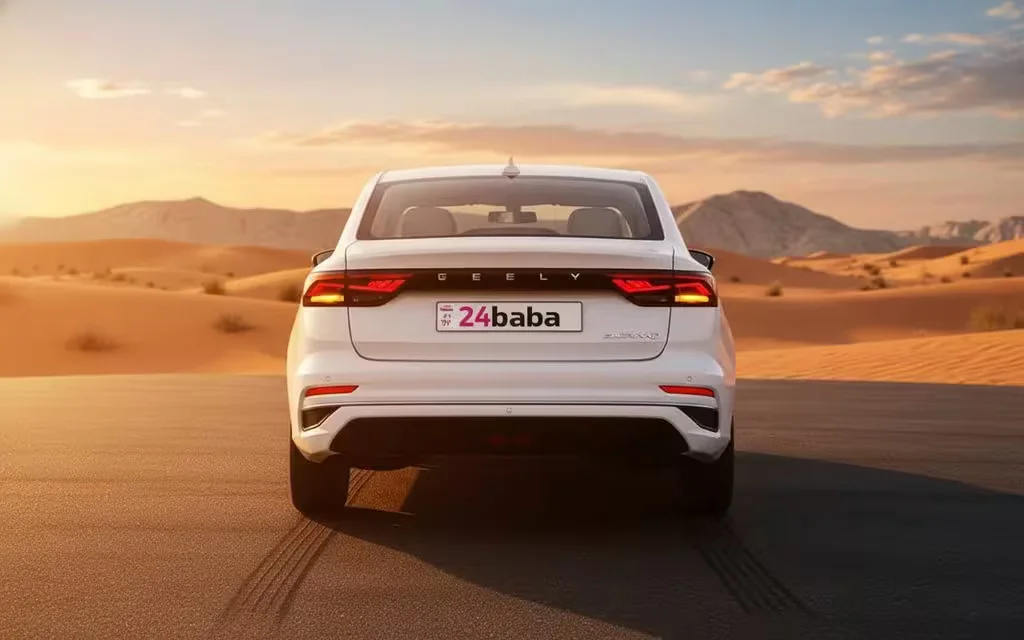 Geely Emgrand 2026 White rear view showing taillights – rental in Dubai