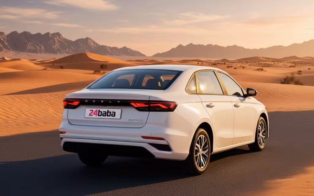 Geely Emgrand 2026 White rear view showing taillights – rental in Dubai