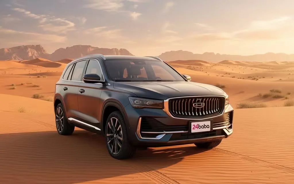 Geely Monjaro 2025 Grey front view with headlights – rental in Dubai