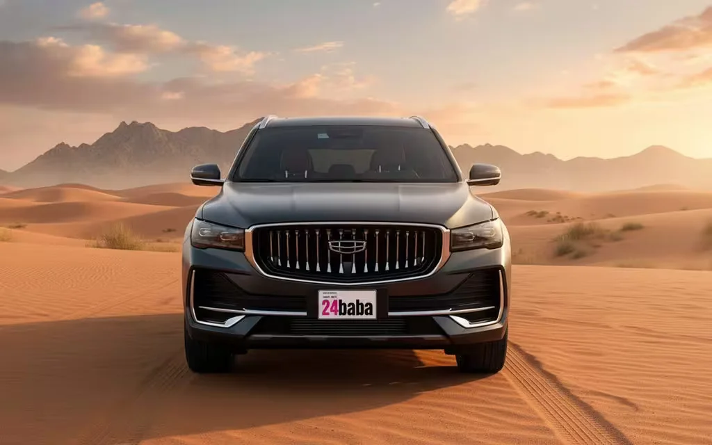 Geely Monjaro 2025 Grey front view with headlights – rental in Dubai