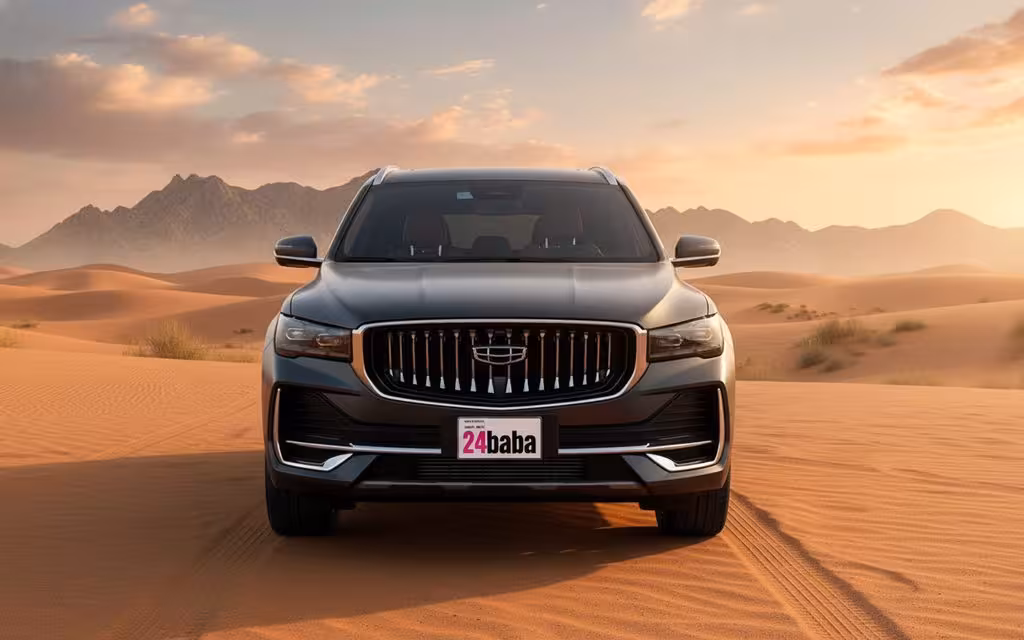 Geely Monjaro 2025 Grey front view with headlights – rental in Dubai