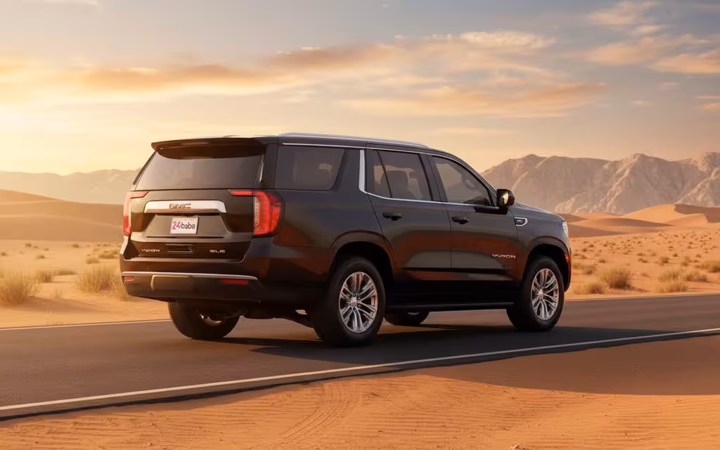 Gmc Yukon 2021 Black parked outdoor scene – rental in Dubai