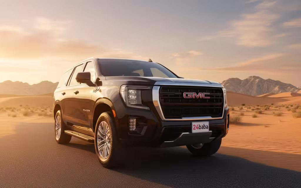 Gmc Yukon 2021 Black parked outdoor scene – rental in Dubai