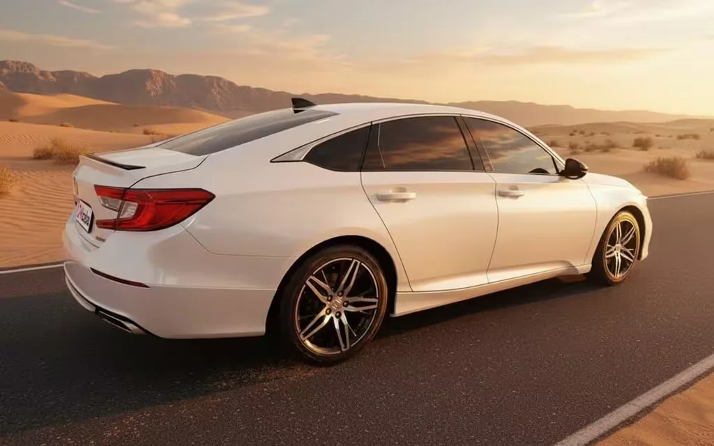 Honda Accord 2022 White rear view showing taillights – rental in Dubai