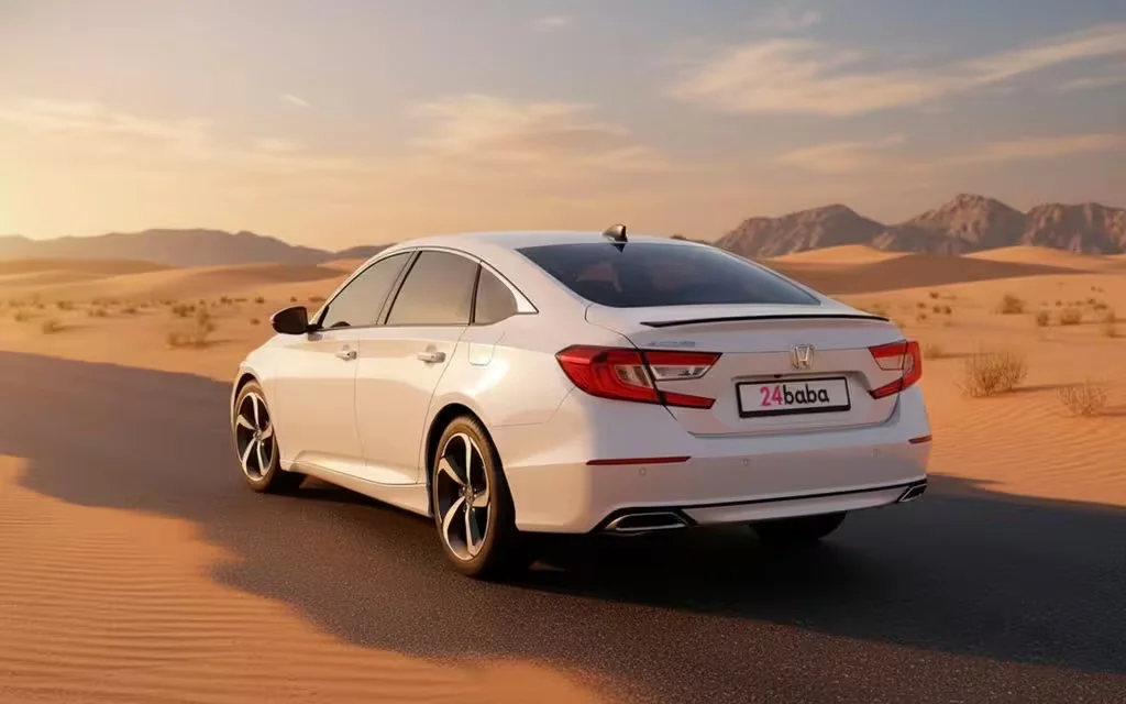 Honda Accord 2022 White rear view showing taillights – rental in Dubai