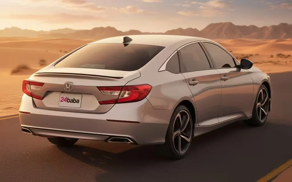 Honda Accord 2022 Silver rear view showing taillights – rental in Dubai