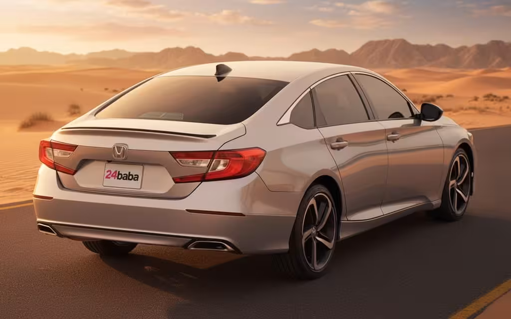Honda Accord 2022 Silver rear view showing taillights – rental in Dubai