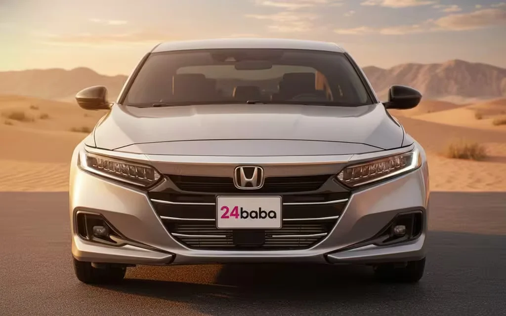 Honda Accord 2022 Silver front view with headlights – rental in Dubai