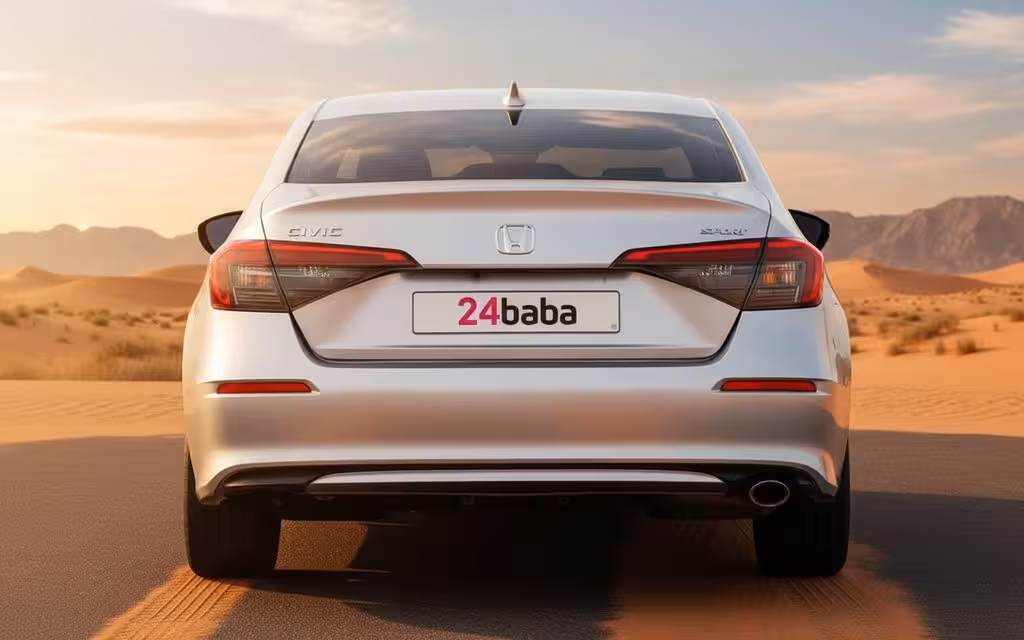 Honda Civic 2024 Silver rear view showing taillights – rental in Dubai